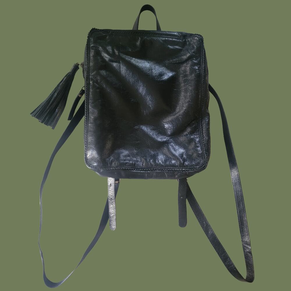 Latico Black Leather  Backpack Purse with Floral Fabric Lining